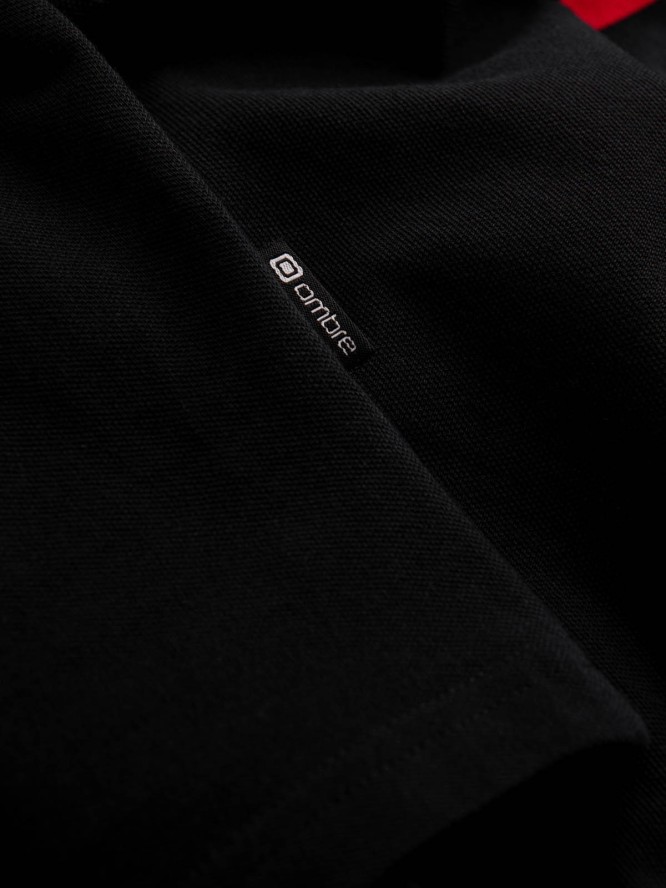 Dopasowana męska koszulka polo z dwukolorowymi pasami – czarna V2 OM-POSS-0127 - XXL