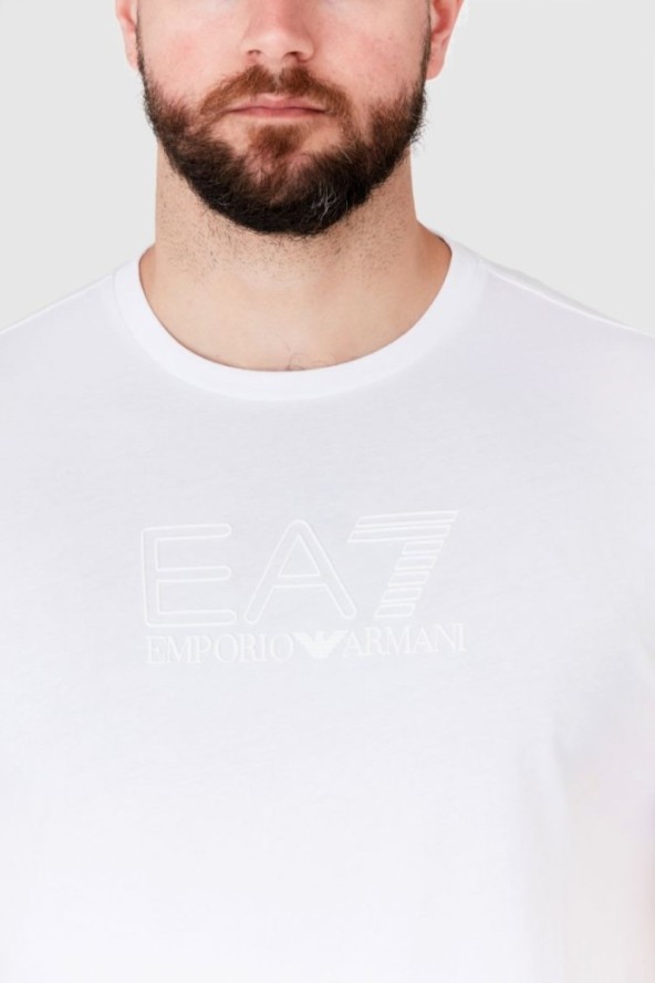 EA7 Biały t-shirt męski z aplikacją z logo