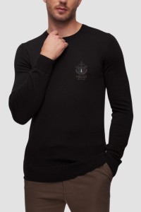 AERONAUTICA MILITARE Czarny męski sweter Crew Neck