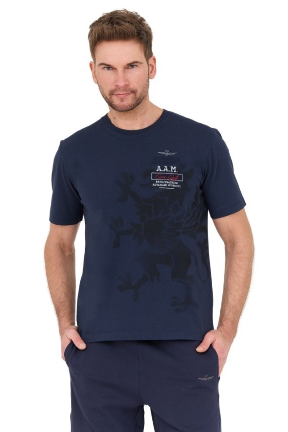 AERONAUTICA MILITARE Granatowy t-shirt M.C.