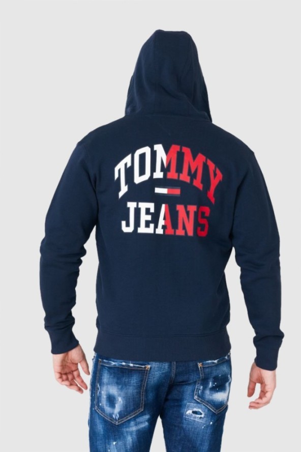 TOMMY JEANS Granatowa bluza męska na zamek z dużym logo