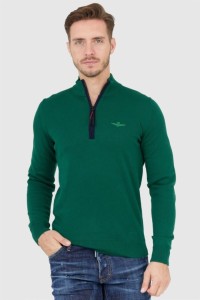 AERONAUTICA MILITARE Zielony sweter męski z suwakiem