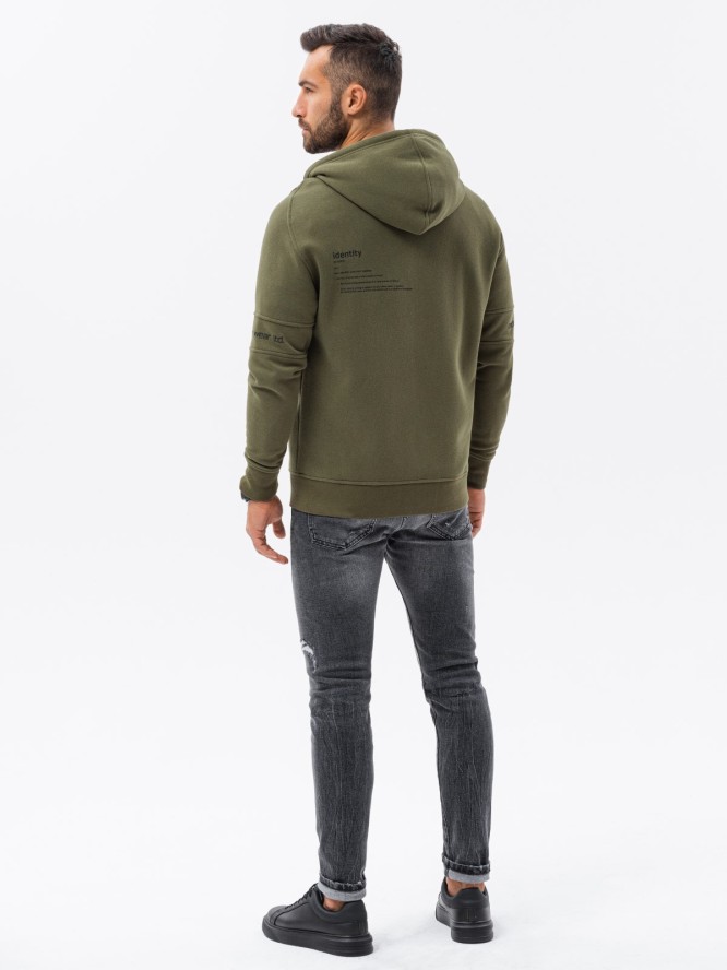 Bluza męska rozpinana hoodie z nadrukami - khaki V4 B1423 - S