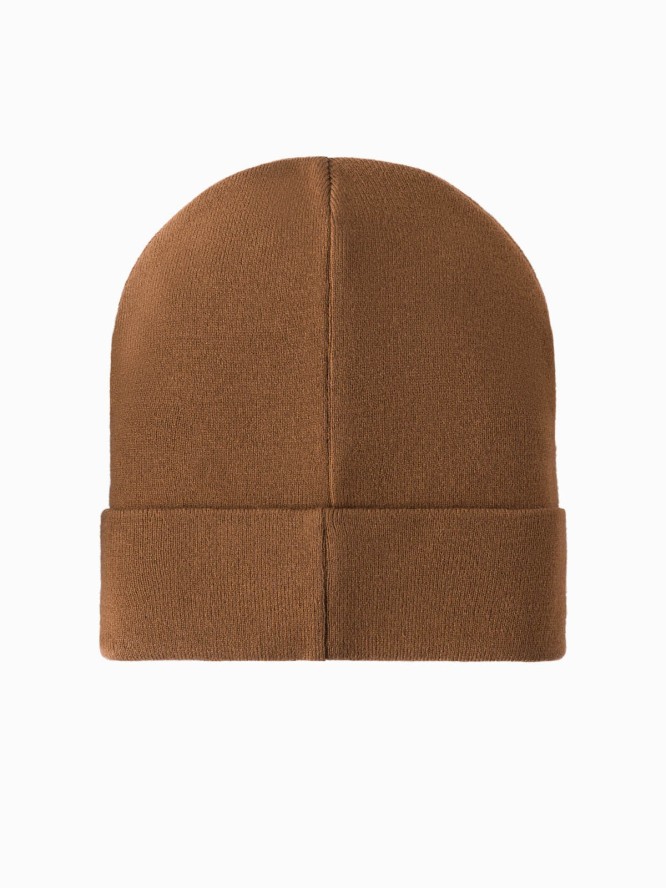 Czapka dzianinowa męska beanie z haftowanym napisem – brązowa V4 OM-ACWH-0120 - uniwersalny