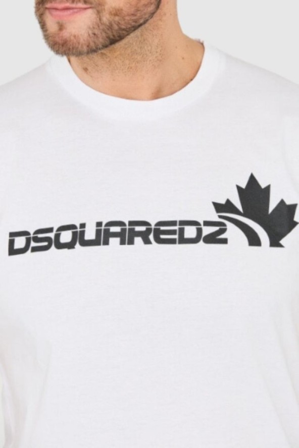 DSQUARED2 Biały bawełniany t-shirt z dużym logo