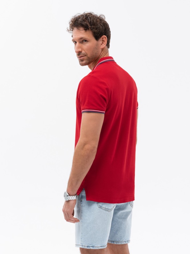 Koszulka męska polo z kontrastowym wykończeniem - czerwona V3 S1635 - S