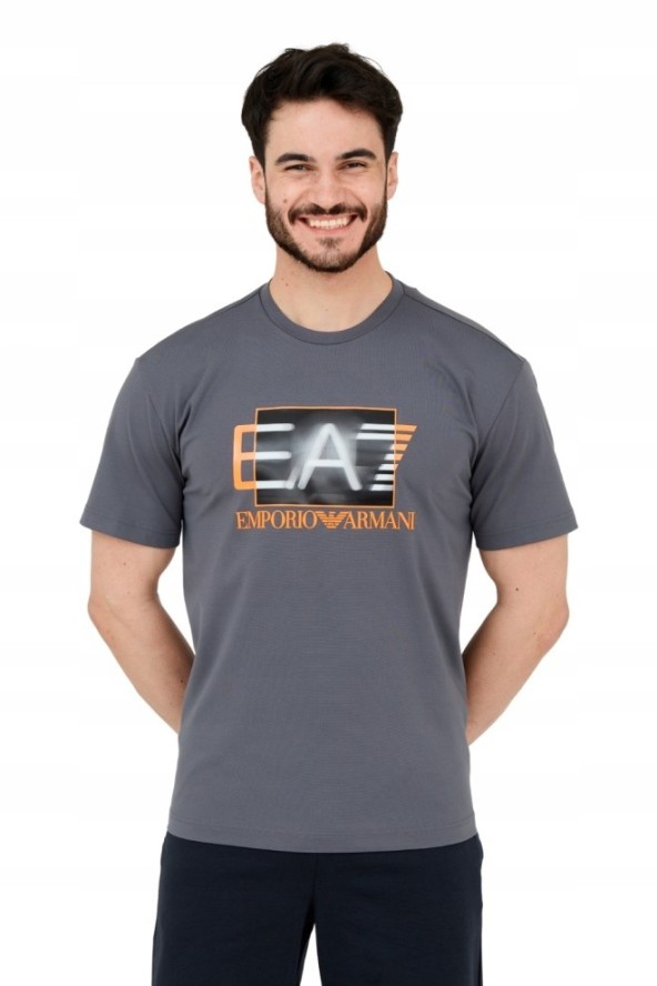 EA7 Szary t-shirt z holograficznym logo