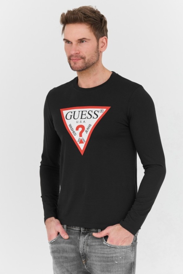 GUESS Czarny longslevee Original Logo Tee