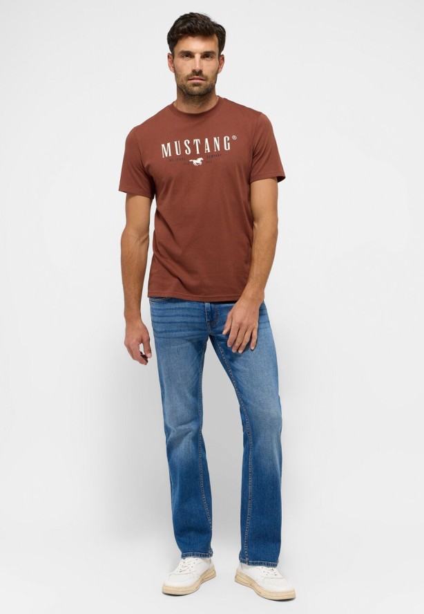 Męski T-shirt KOSZULKA NADRUK LOGO MUSTANG Austin Cinnamon 1015829 3238