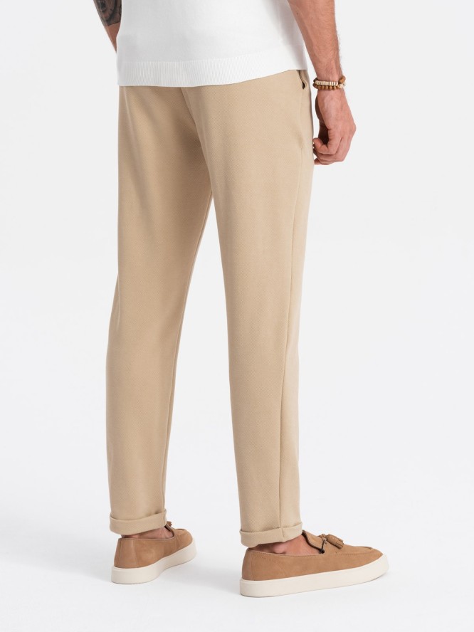 Spodnie męskie dzianinowe z gumką w pasie - piaskowe V3 OM-PACP-0121 - XL