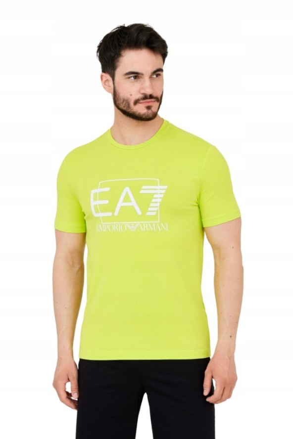 EA7 Zielony męski t-shirt z dużym białym logo