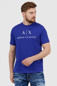 ARMANI EXCHANGE Niebieski t-shirt męski z białym logo