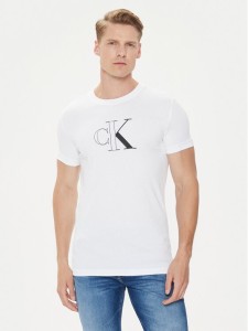 Calvin Klein Jeans T-Shirt Outline Monologo J30J325678 Biały Slim Fit