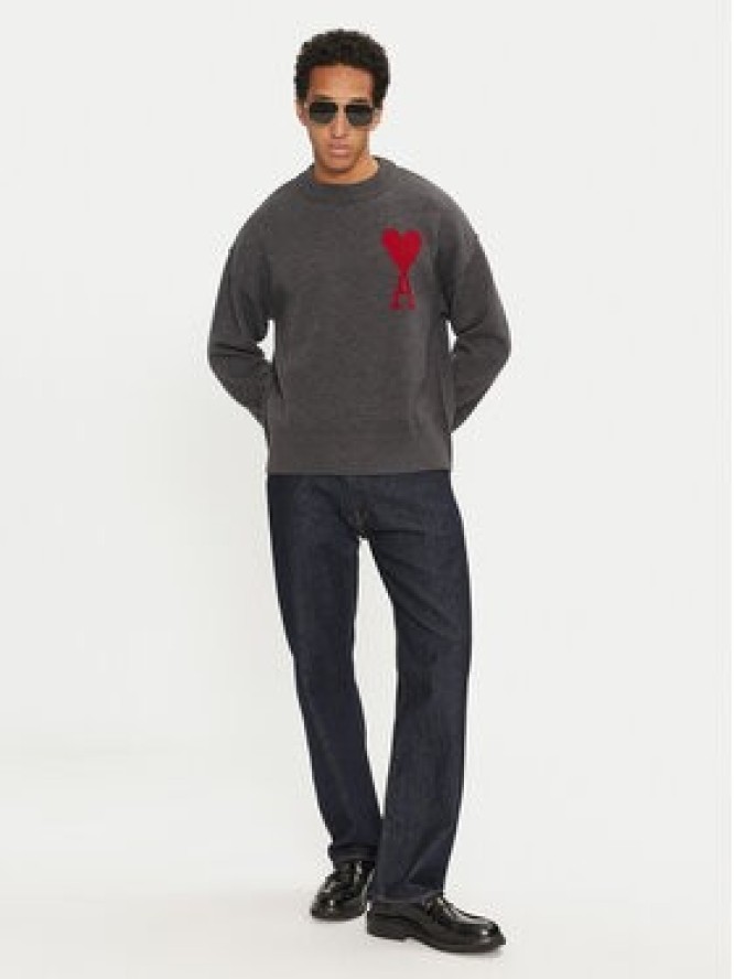 AMI PARIS Sweter BFUKS006.018 Szary Regular Fit