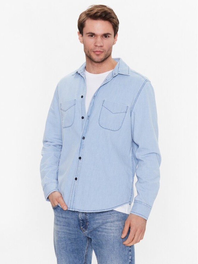 Sisley Koszula jeansowa 5FV6SQ017 Błękitny Regular Fit