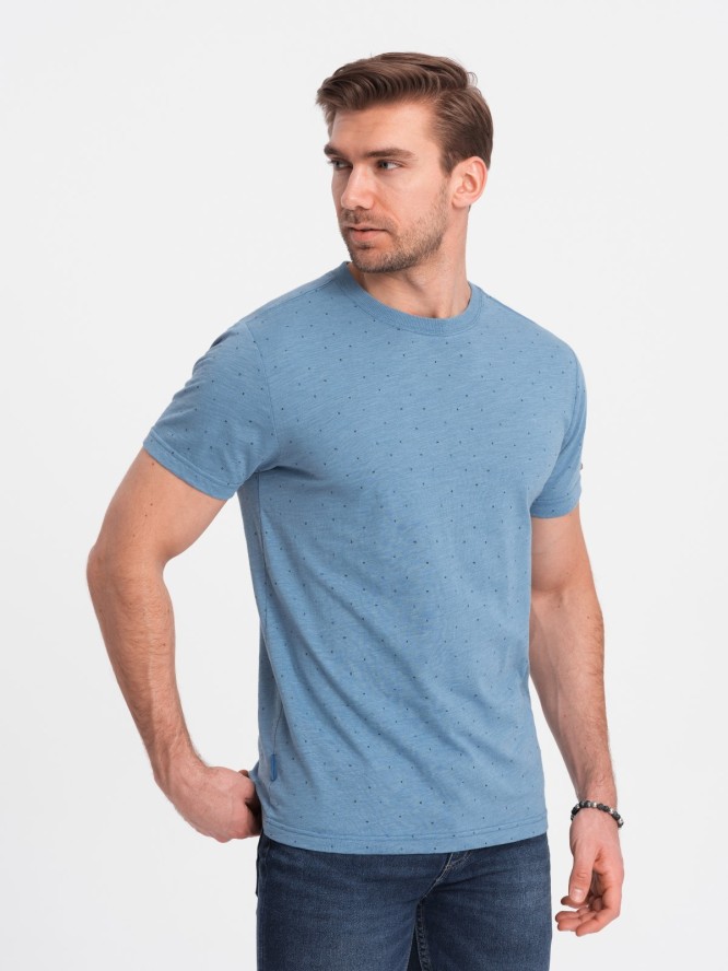 Męski t-shirt fullprint z kolorowymi literami - niebieski denim V4 OM-TSFP-0185 - XXL