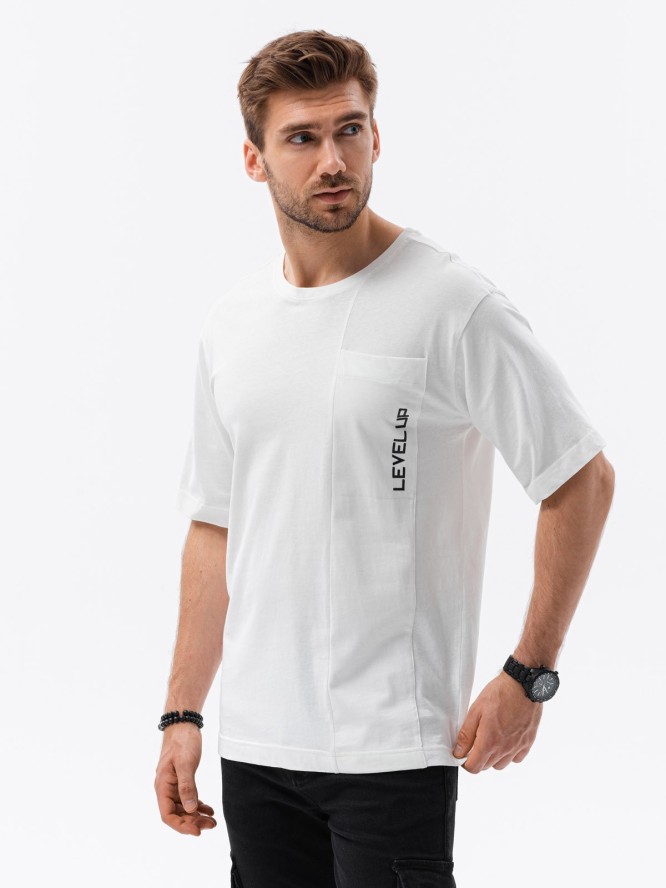 T-shirt męski bawełniany OVERSIZE - biały V1 S1628 - XXL