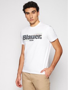 Blauer T-Shirt Striped 21SBLUH02334 004547 Biały Regular Fit