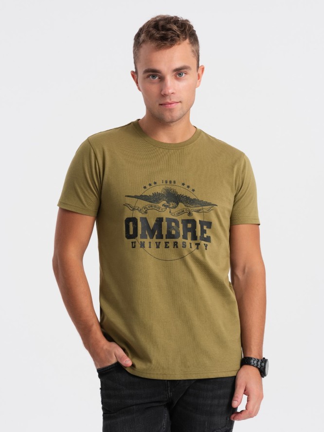 T-shirt męski bawełniany z printem militarnym - khaki V2 OM-TSPT-0164 - XXL