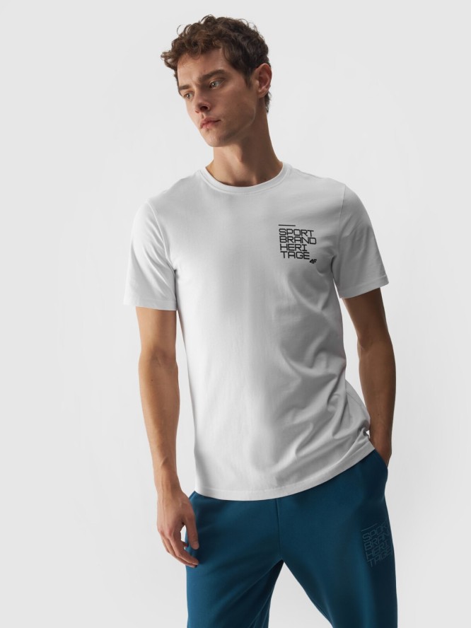 T-shirt z bawełny organicznej z nadrukiem męski - biały