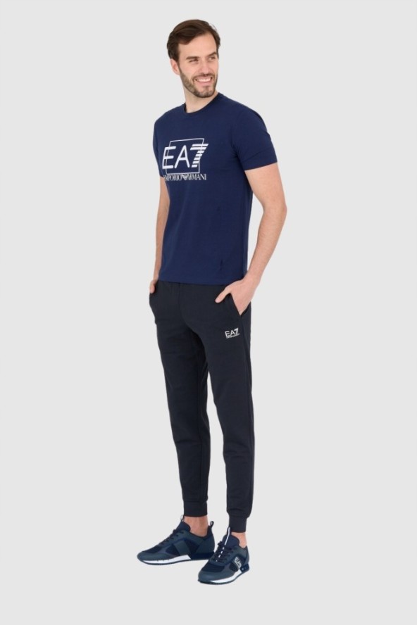 EA7 Granatowy męski t-shirt z białym logo