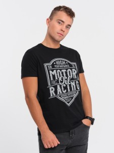 T-shirt męski bawełniany z nadrukiem - czarny V1 S1735 - S