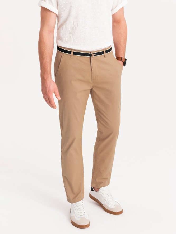 Męskie spodnie chino z ozdobną taśmą w pasie – piaskowe V5 OM-PACP-0118 - XXL