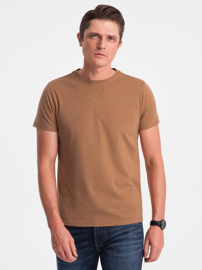 T-shirt męski klasyczny bawełniany BASIC - brązowy V13 OM-TSBS-0146 - XXL