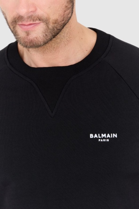 BALMAIN Czarna bluza męska z małym aksamitnym logo