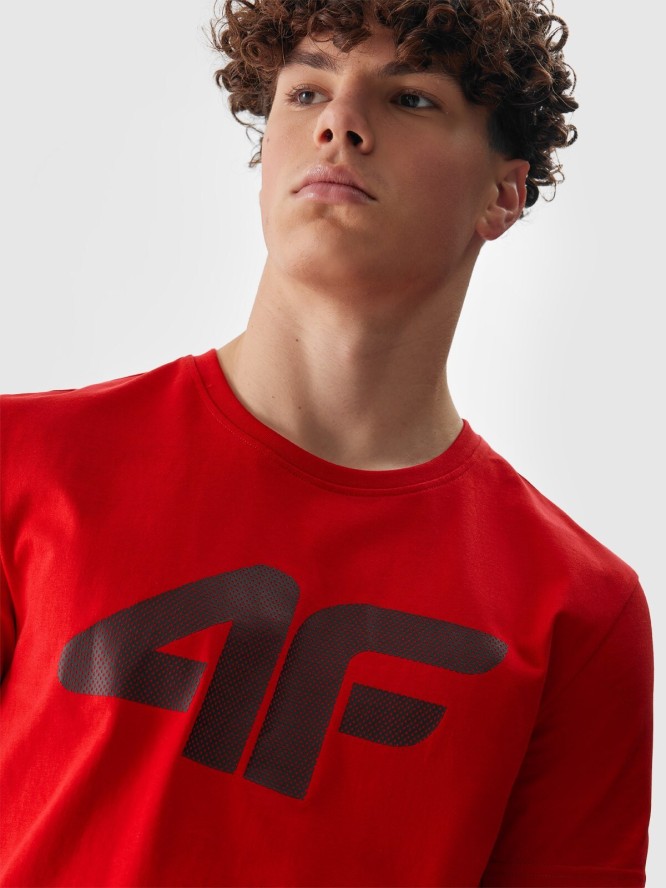 T-shirt regular z nadrukiem męski - czerwony