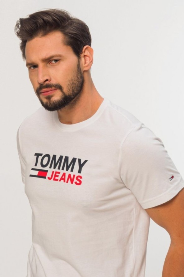 TOMMY JEANS Biały t-shirt męski z dużym logo