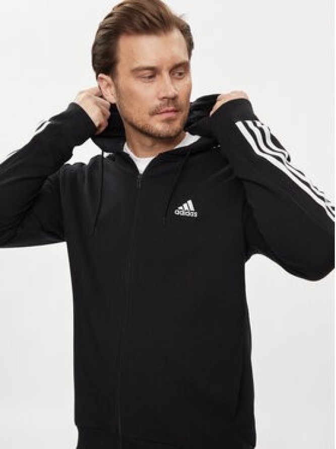 adidas Bluza Essentials French Terry 3-Stripes Full-Zip Hoodie IC0433 Czarny Regular Fit