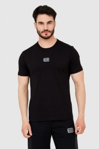 EA7 Czarny t-shirt męski z naszywką z logo