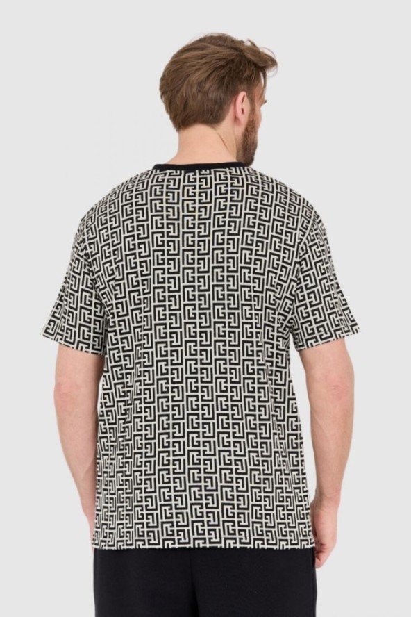 BALMAIN Męski t-shirt w czarno-biały monogram