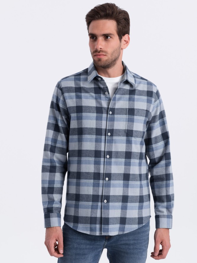 Flanelowa koszula męska w kratę - niebiesko-szara V1 OM-SHCS-0150 - XXL