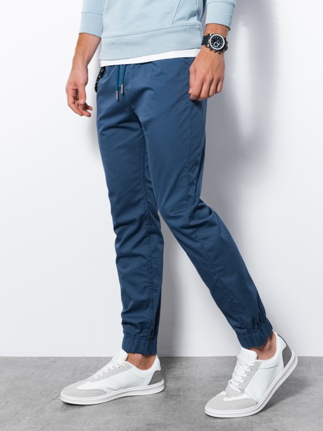 Spodnie męskie materiałowe JOGGERY z ozdobnym sznurkiem - niebieskie V10 P908 - XXL