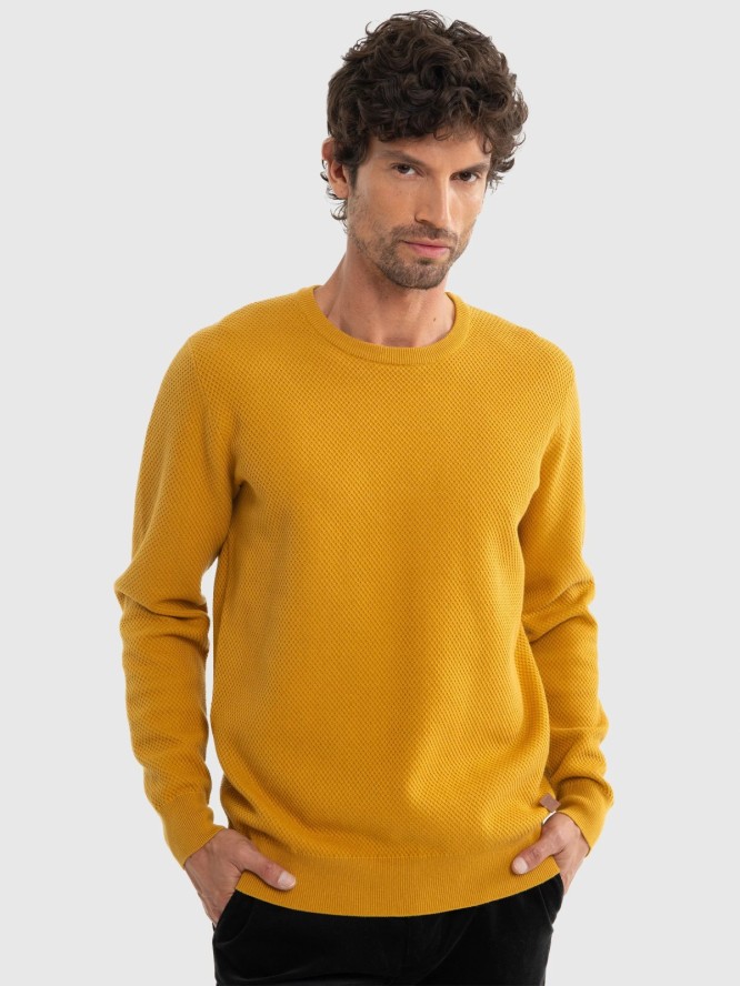 Sweter męski bawełniany klasyczny żółty Reyli 202