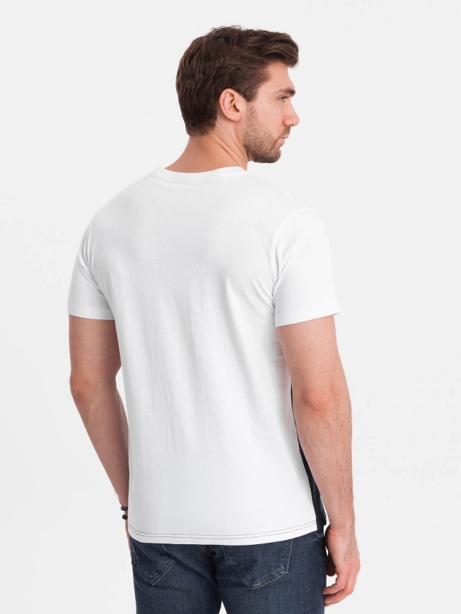 Trójkolorowy t-shirt męski bawełniany - biało-granatowy V3 OM-TSCT-0174 - XXL