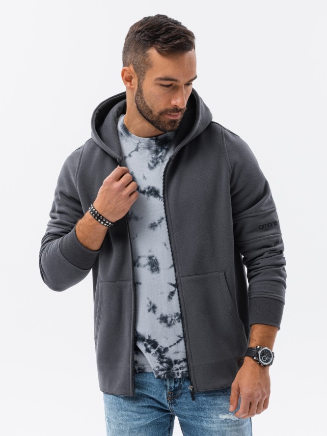 Bluza męska rozpinana hoodie z nadrukami - grafitowa V1 B1423 - M