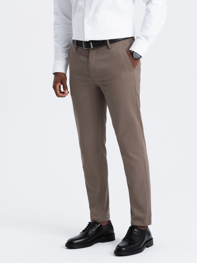 Spodnie męskie chino SLIM FIT z delikatną teksturą - popielate V1 OM-PACP-0190 - XXL