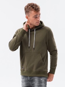 Bluza męska z kapturem BASIC - oliwkowa V13 OM-SSBN-0120 - XXL