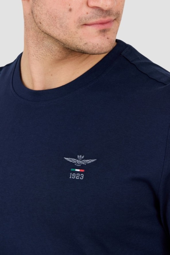 AERONAUTICA MILITARE Granatowy męski longsleeve z drobnym logo