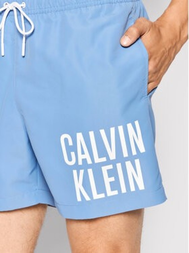 Calvin Klein Swimwear Szorty kąpielowe Medium Drawstring KM0KM00701 Błękitny Regular Fit