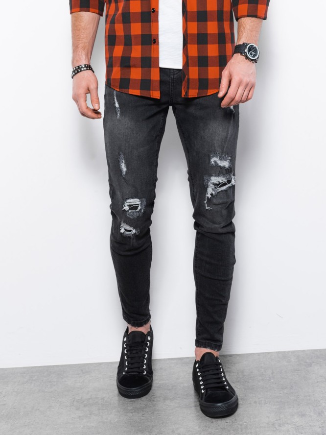 Spodnie męskie jeansowe z dziurami SLIM FIT - czarne V1 P1078 - XL