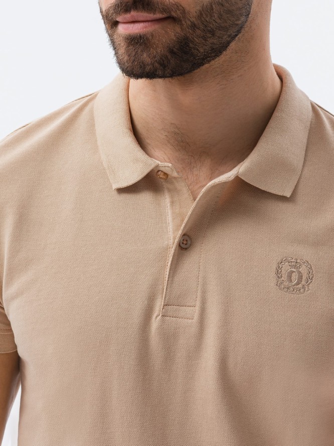 Koszulka męska polo klasyczna bawełniana - beżowa V24 S1374 - XXL