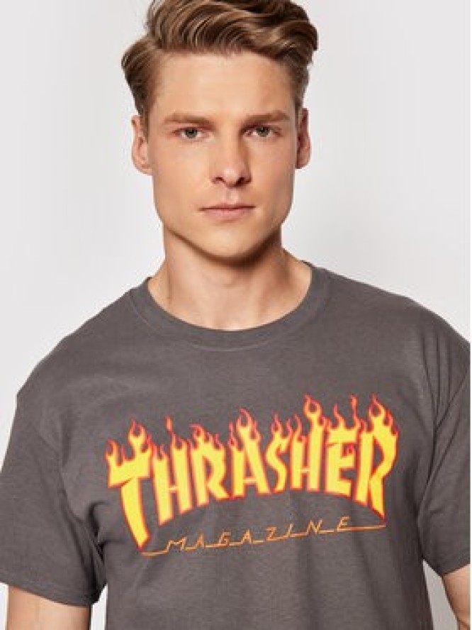 Thrasher T-Shirt Flame Szary Regular Fit