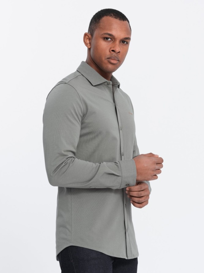 Bawełniana męska koszula REGULAR z dzianiny single jersey - jasny khaki V4 OM-SHCS-0138 - XXL