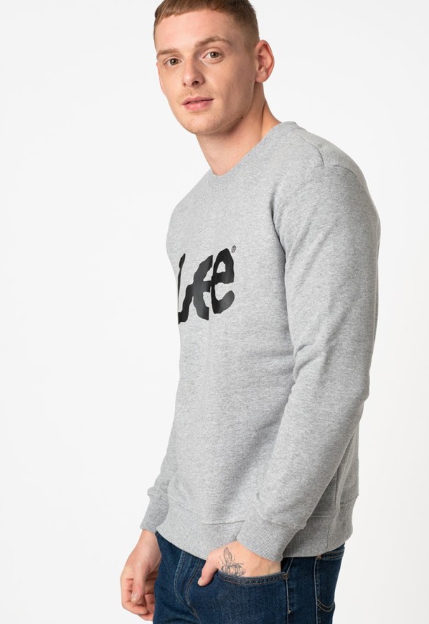 LEE BASIC CREW LOGO SWS MĘSKA BLUZA REGULAR FIT GREY MELE L80XTJMP