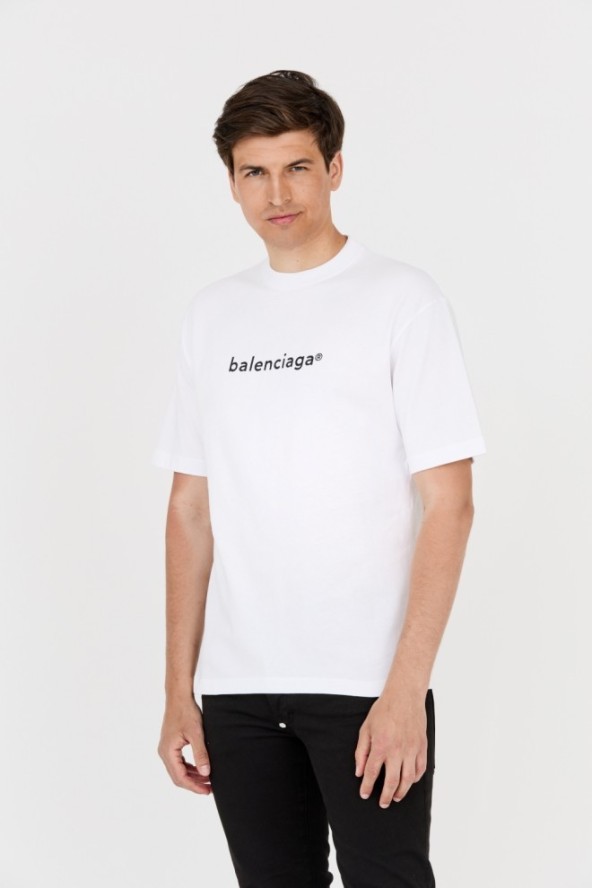 BALENCIAGA Biały t-shirt z czarnym logo