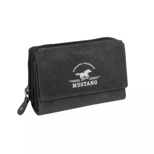 MUSTANG TAMPA WALLET UNIWERSALNY SKÓRZANY PORTFEL PREMIUM POJEMNY NA KARTY SKÓRA BLACK 06.104600